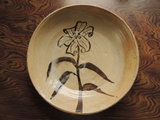 ユリの絵 唐津大皿