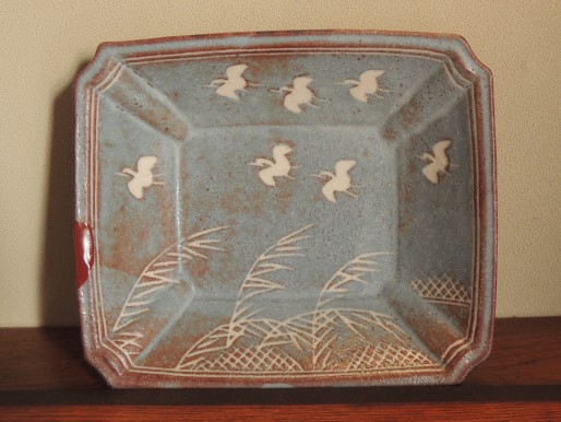 ねずみ志野四方皿